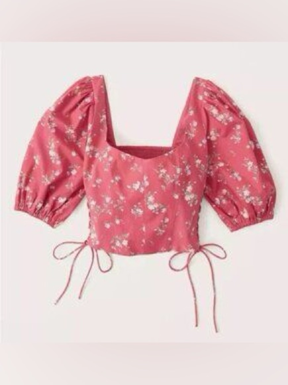 Abercrombie & Fitch Pink Floral Puff Sleeve Crop Top, M